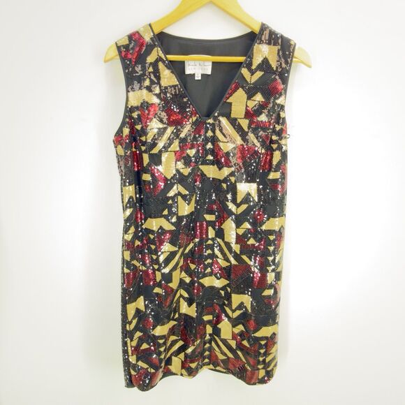 NWT Nicole Miller New York V-Neck Sequin Shift Cocktail Dress Size 8 - Picture 10 of 17